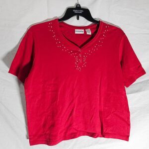 Red vintage y2k rhinestone v neck tee